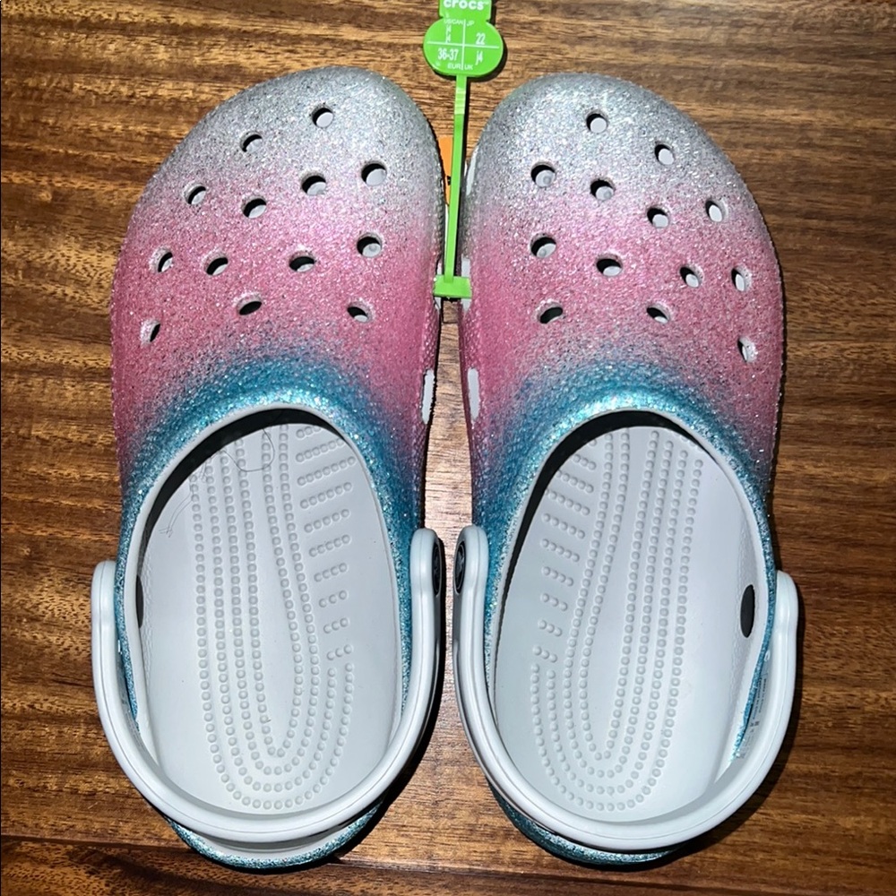 CROCS Pink and Blue Water Shoes with Ombre Design